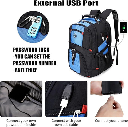 SHRRADOO Extra Large 50L Travel Laptop Backpack with USB Charging Port, College High School Backpack Airline Approved Business Work Bag Fits 17 Inch Computer for Men Women