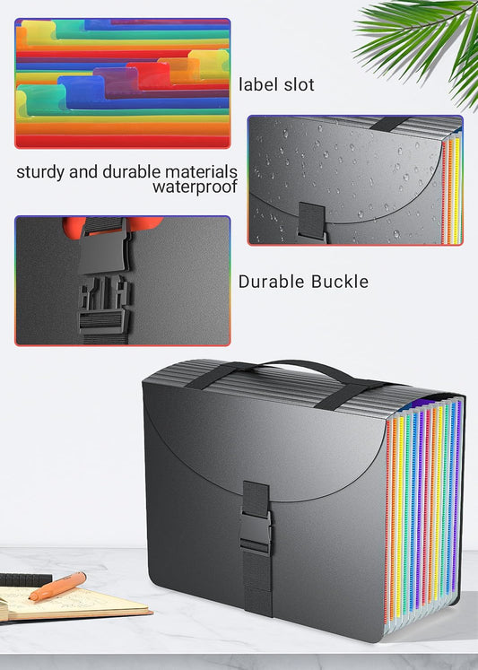 Expanding File Folders with Handle,Accordion File Organizer 13 Expandable Pockets,Portable Filing Box,Adjustable Support Strap,Colored Tabs,Paper Bills Documents Organizer,A4/Letter Size