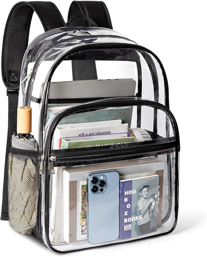 Clear Backpack, Heavy Duty Transparent Bookbag for School with Reinforced Strap for Women, Men, Capacity Bag for College Clear