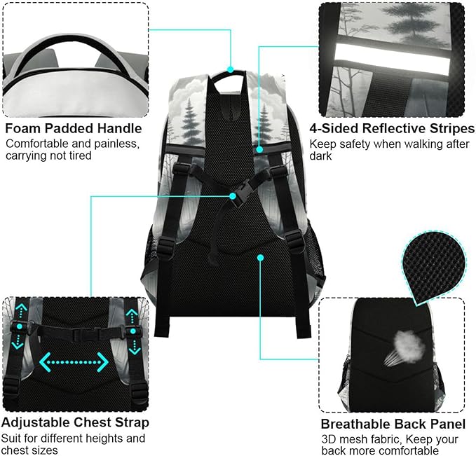 Wolf Backpack for Students Boys Girls Gray Wolf Portrait School Bag Travel Daypack Rucksack