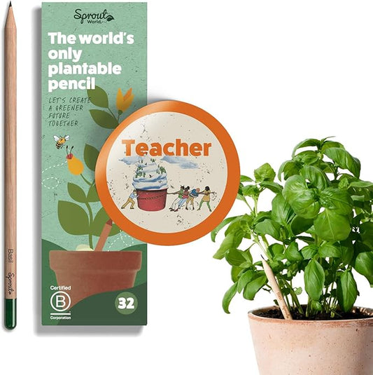 SproutWorld Wood-Cased Pencils | Teacher's Edition | HB Pre-Sharpened Graphite Plantable Wooden Pencils with flower, Herb & Vegetable Seeds | Gift for Teachers, Creative Kids & Students | 32 Pack