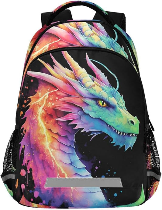Lightning Dragon Watercolor Backpack for Boys Girls Elementary School Bag Kids Bookbag Travel Rucksack