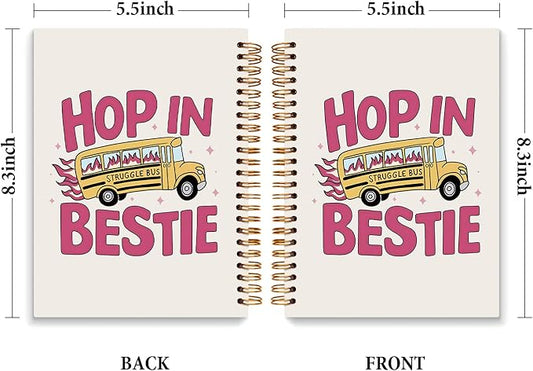 JXREQ Funny Mental Health Notebook, Mental Health Therapist Gifts Journal Notebook, Anti Anxiety Gifts Journal for Women, Struggle Bus Hop in Bestie Spiral Notebooks 5.5x8.3