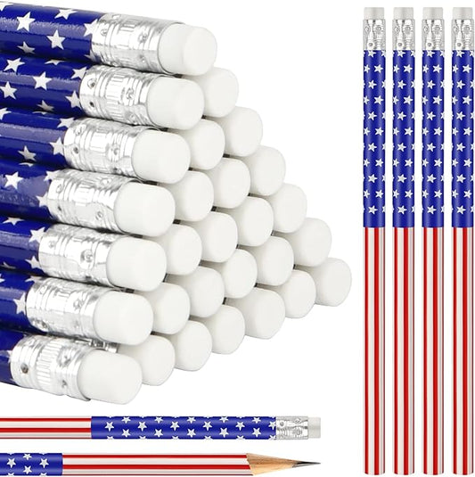 Zuazaor 200 Piece Student Cute Wooden Pencils in Bulk American Flag Pencils with Eraser Wood Graphite Pencil for Kids Girls Boys (American Independence Day)