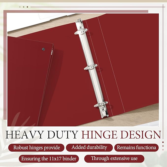 4 Pcs 11 x 17 Inch 3 Ring Binders 1 Inch Rings Heavy Duty View Plastic Flexible D Ring Binders Economy Holds 11" x 17" Paper for Artwork Blueprints, Office, Home, Work Places(Red)