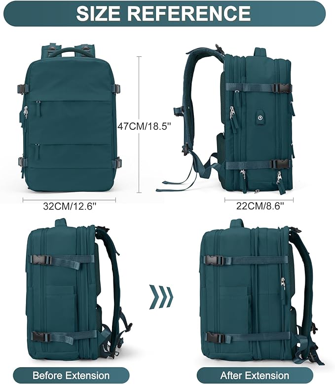 Casual Backpack Traveling Backpack, A-peacock Blue, Expandable, Travel Backpacks