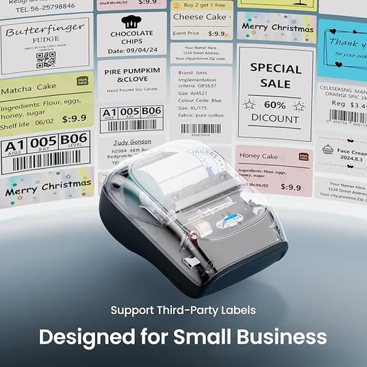 CLABEL Thermal Label Maker Machine: 221B Bluetooth Label Maker Machine with Tape Mini Sticker Printer Barcode Printer Compatible with Smartphone with 1 Roll 40x30mm Label (Blue)