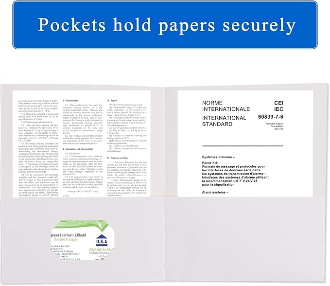 Zzrywuty 50 Packs Two Pocket File Folders with Business Card Slot,Textured Paper,Letter Size,Holds 100 Sheets for School,Office,Business,White