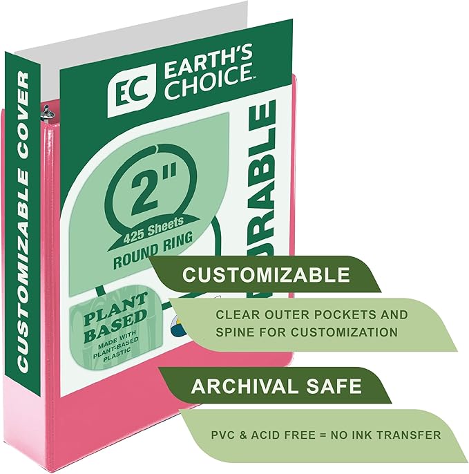 Samsill Plant-Based 2 Inch Durable Round Ring, Made in USA, View Binder, Eco-Friendly, USDA Certified Biobased, Single, Berry Pink