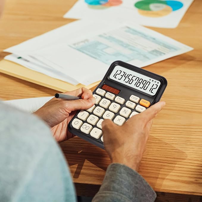 Pendancy Calculators Desktop, Basic 4 Function Handheld Desk Calculator with Solar Battery Dual Power, 12 Digit Large LCD Display Big Button for Office School Home Use (Brown)