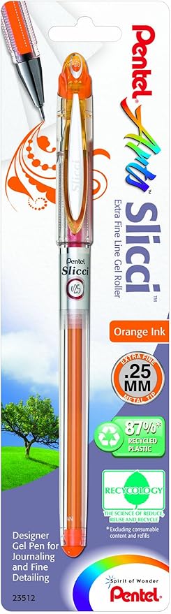 Pentel Arts Slicci 0.25 mm Extra Fine Gel Pen, Orange Ink, 1 Pack (BG202BPF1)
