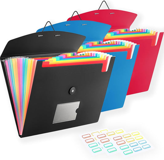 3 Pack Accordion File Organizer with Elastic Closure, 13 Pocket Expanding File Folder for Letter Size A4 Papers, Ideal for Home, Office Supplies, College Essentials