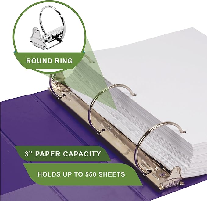 Samsill Plant-Based 3 Inch Durable Round Ring, Made in USA, View Binder, Eco-Friendly, USDA Certified Biobased, Single, Violet