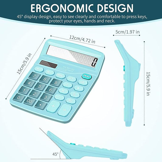Konohan 8 Pieces 12-Digit Calculator, Solar Basic Desktop Calculator Large Display Electronic Dual Power Handheld for Home Office School(Blue)