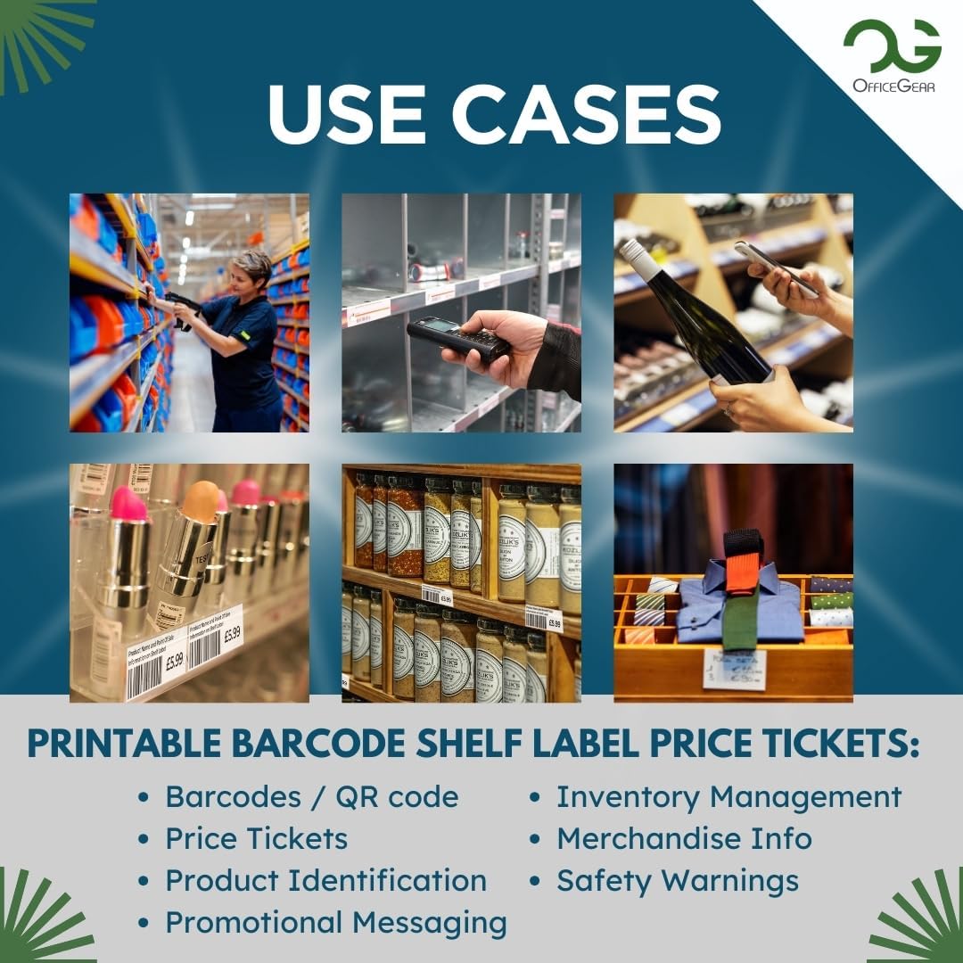 OfficeGear Shelf Edge Barcode Price Ticket Labels 21-up [55 Sheets - 1155 Pack] 38x70mm Custom Printable A4 120gsm Card Micro-Perforated Non-Adhesive Merchandise Tag Includes Design Template