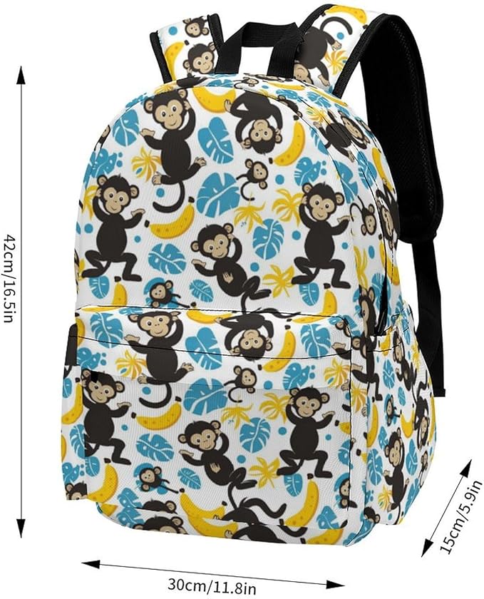 17 Inch Laptop Backpack Monkey Banana Palm Tree Leaves Teen Girls Boys School Backpack Bags Travel Bookbag Back Pack Outdoor Daypack for Women Men