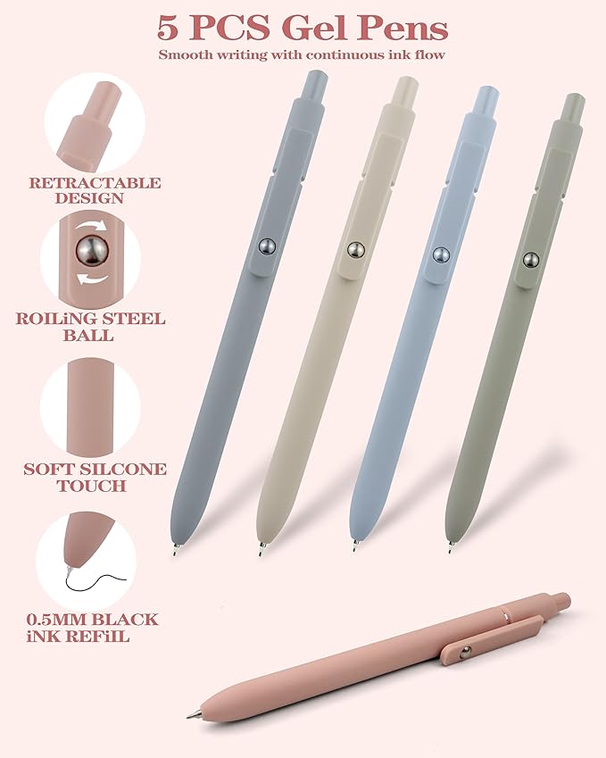 54Pcs Aesthetic School Supplies Set with Large Pastel Pencil Case 12 Dual Tip Highlighters, 6 Gel Pens, 5 Black Pens, 5 Mechanical Pencils (0.5-2.0mm) - Perfect Student & College Essentials Gifts