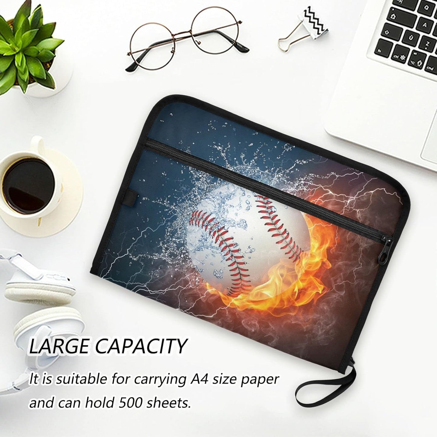 Gredecor Baseball Ball in Fire and Water Expanding File Folder 13 Pockets Sports Theme Expandable Filing Folders Accordion Document Files Organizer for A4 Letter Size Paper