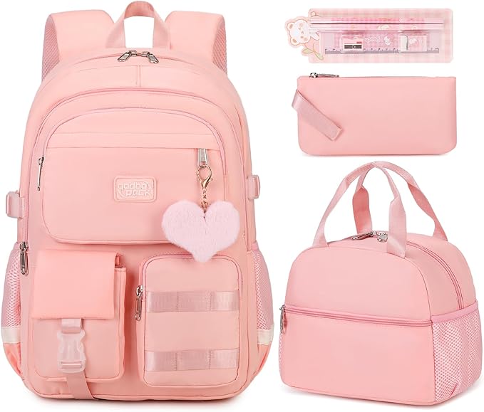 3PCS Student Backpack For School Women College Middle High Teen Girls Bookbag Waterproof Laptop Bag Pink