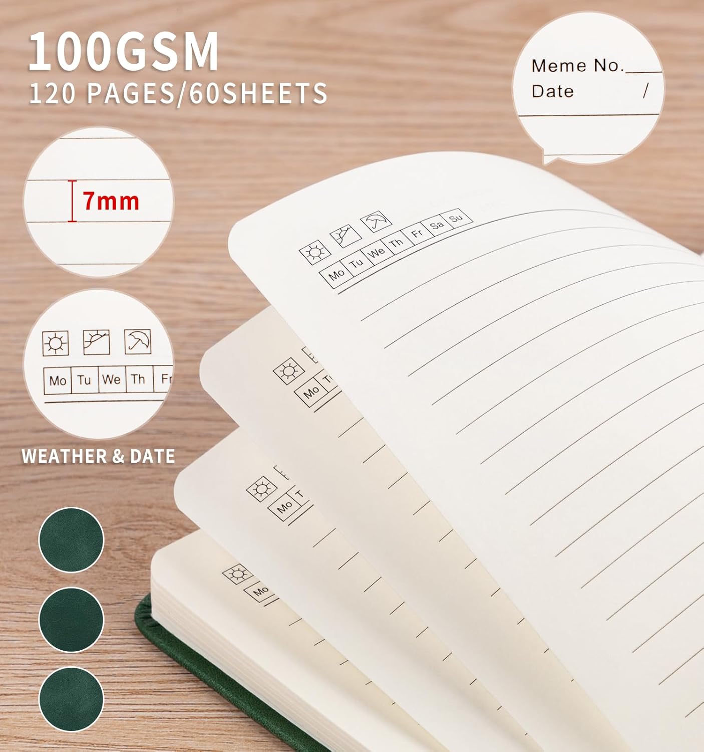 3 Pack Pocket Journaling Notebooks, A6 Small Notebook For Note Taking Journaling Notebooks Journals For Writing Mini Note Pads With Pen Holder 120 Pages 100 GSM Thick Paper-3 Green