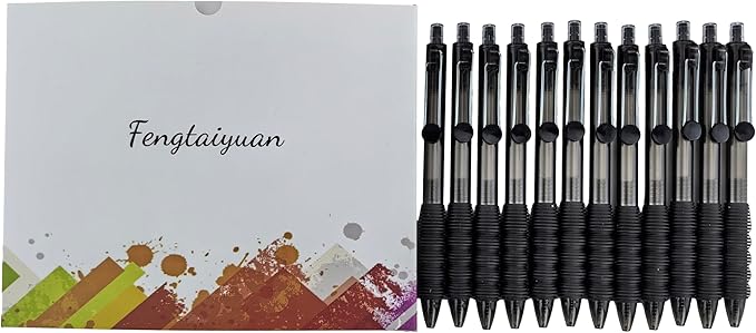 Fengtaiyuan Black Ink, 1.0mm, Retractable Gel Ink Rollerball Pens, Bold Point, Comfortable Grip, Easy Hold, Writting Smooth, 12 Pack (BlackZS10P12)