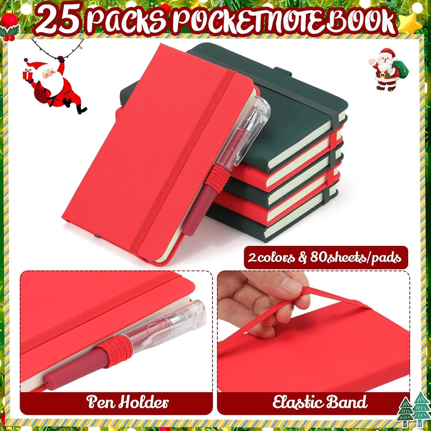 25 Pack Pocket Small Notebook Journals with Pen 5.6'' x 3.7'' Mini Journaling Notepads A6 Ruled Journals Hardcover Lined Notebook Bulk with Pen Holder for Office School Memo(Festive Colors)