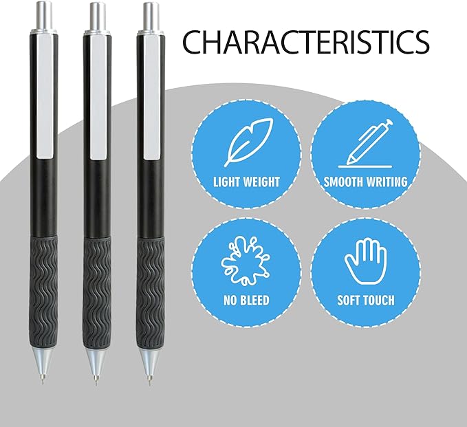 Black Gel Pens, 50 Pack Black Pens Bulk 0.5mm Black ink Fine Tip Pen, Smooth Writing, Click Gel Ink Roller Ball Pen for Office, nurses, families, and school diaries
