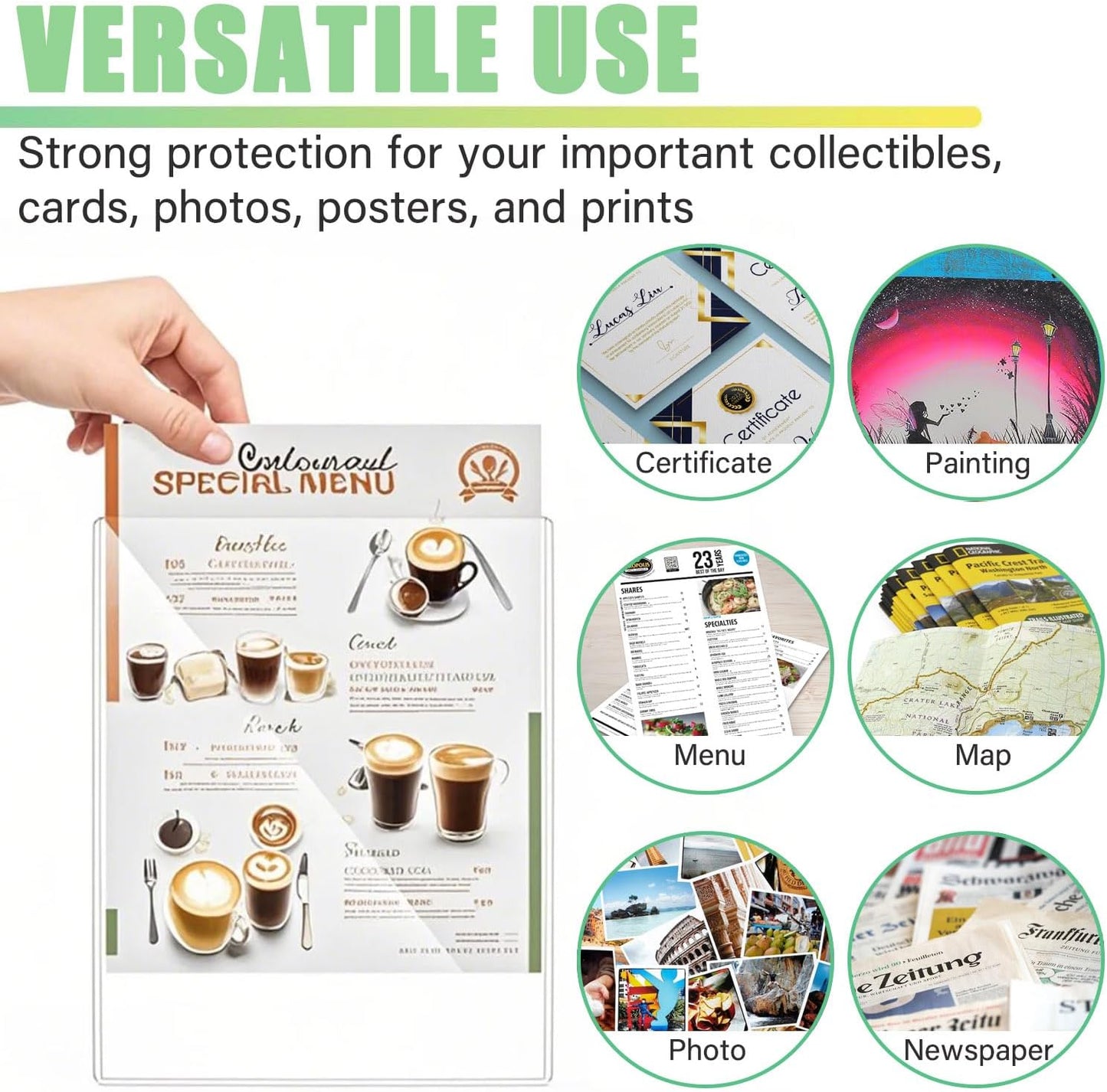 6-Pack 8.5" x 11" Rigid Print Protectors, Transparent Hard Plastic Page Sheet Protectors, Clear Plastic Sleeves for Paper Photo Poster, Protective Covers for Document Certificates