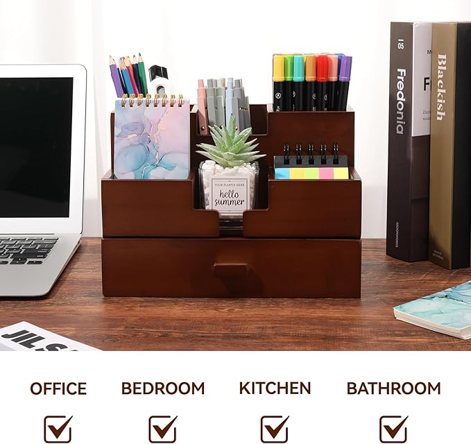 Bamboo Desk Organizer Makeup Storage Drawer Pen Organizer with Drawer bamboo for desk Pencil Holder for Desk