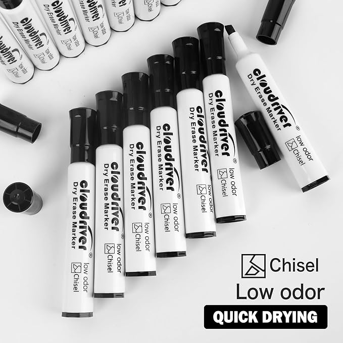 cloudriver Low Odor Dry Erase Markers Tank Style, 86 Count, Chisel Tip, Black Whiteboard Markers, Bulk Dry Erase Marker For Office, home and School Supplies