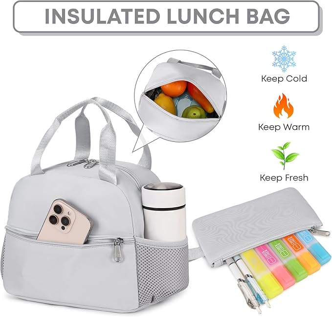 3PCS School Backpack For Student Women College Middle High Teen Girls Bookbag Waterproof Laptop Bag Grey