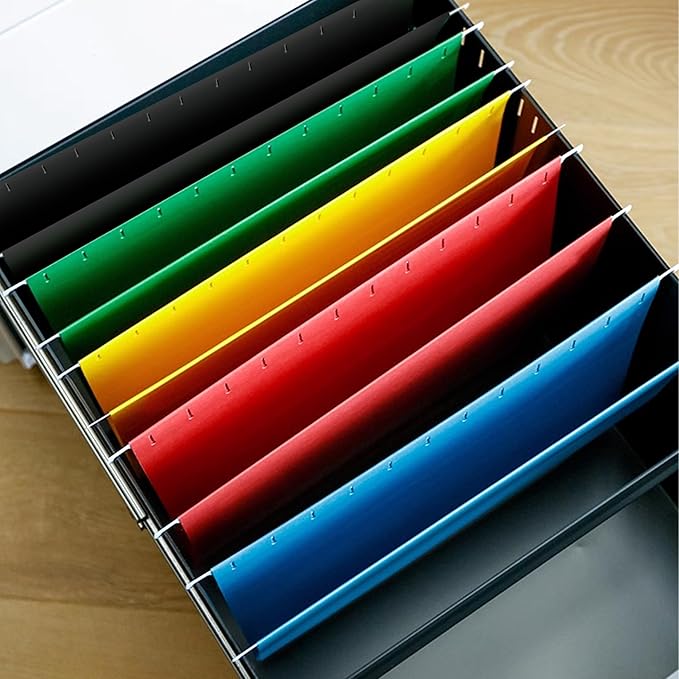 Letter Size Hanging File Folders-6 Pack,11 Point Black Paper Stock,1/5-Cut Adjustable Tabs,Bulk for Filing Cabinet