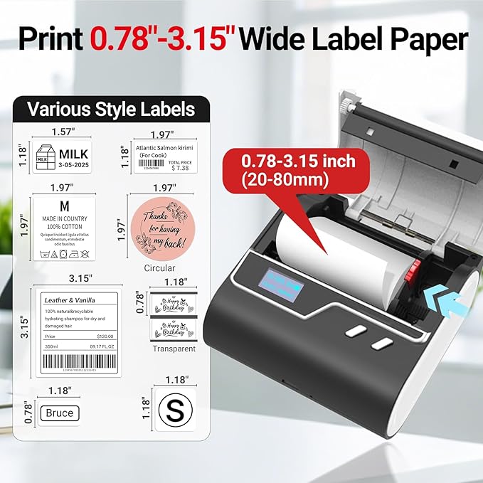 ORGBRO Z3 Label Maker Machine with Tape, 3 Inch Bluetooth Thermal Label Printer, Portable Sticker Printer for Small Business, Office, Home Organization, Barcode, Address, Compatible with Phones & PC