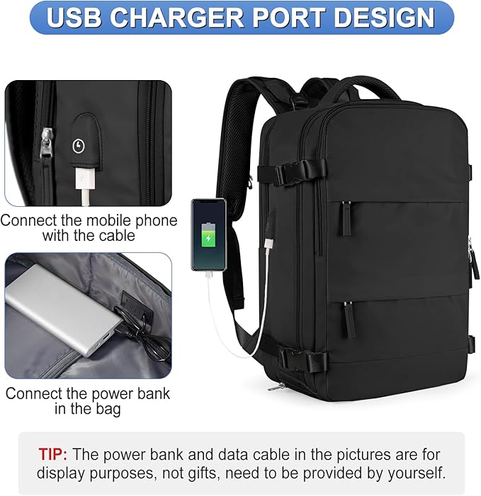 Large Travel Backpack For Women Men Airline Approved Carry On Backpack Flight Approved Waterproof Sports Luggage Backpack Casual Daypack Small Hiking Backpack Black Backpack