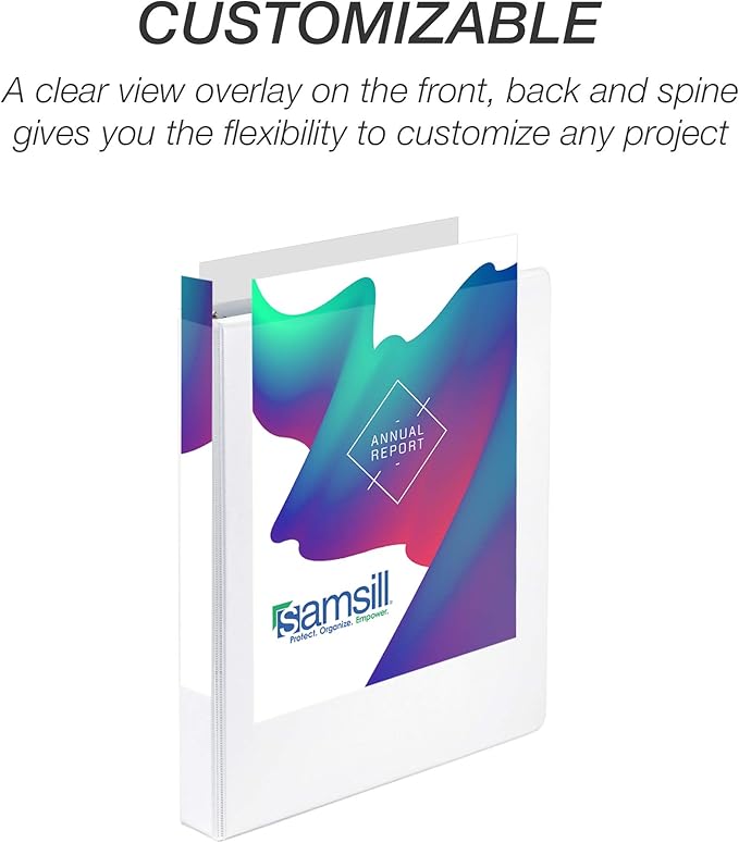 Samsill Durable 2 Inch Binder, Made in The USA, Round Ring Customizable Clear View Binder, Black, 12 Pack