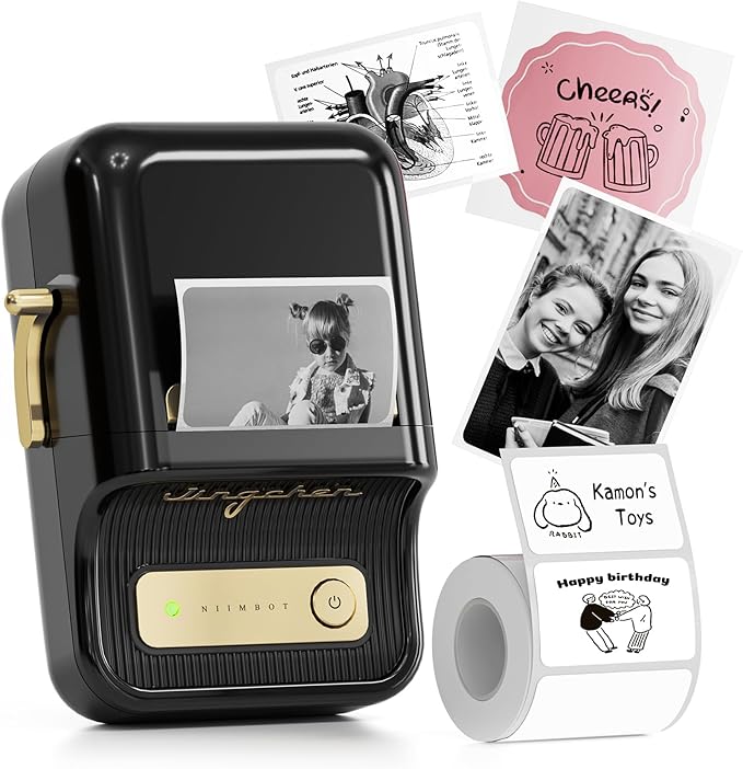 NIIMBOT B21 Label Maker, 2 Inch Portable Thermal Label Printer, Label Maker Machine with Tape, Compatible with Android, iOS & PC,Labeling for Home Storage Office and Small Business,Black