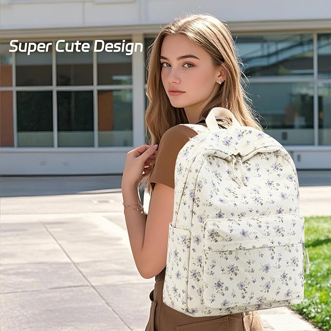 School Backpack for Teens Large Corduroy Bookbag Lightweight 15.6 inch Laptop Bag for Girls Women Casual High School College