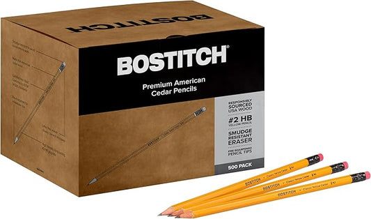 Bostitch Office Premium #2 Pencils, American Cedar Wood, Pre-Sharpened, HB Graphite, 500-Pack