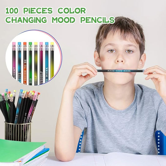 Epakh 100 Pcs Inspirational Pencils Color Changing Pencils Bulk with Eraser HB Wooden Pens Gift for Kids Back to School Gift for Classroom, Student Reward(Black,Classic Style)