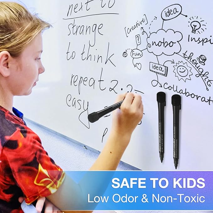 Magnetic Dry Erase Markers Fine Tip Black : 12 White Board Dry Erase Markers with Eraser Cap, Low Odor Erasable Fine Point Markers for Kids & Teachers, Home, Office and School Supplies