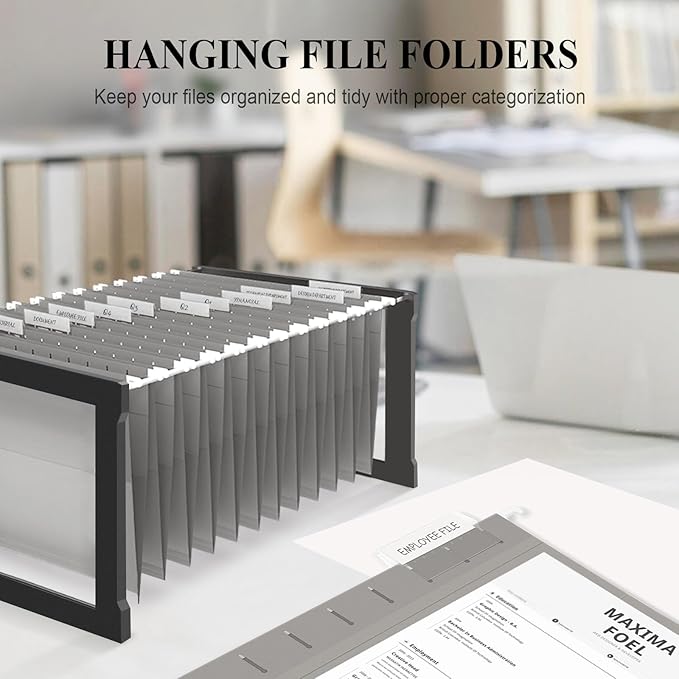 ViVin Hanging File Folders, 1/5-Cut Adjustable Tabs with 24 Per Box, 2 Inch Expansion, 24 Pack Letter Size Hanging File Folders, Designed for Office Home School Filing Cabinet(Gray)