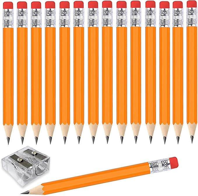Adhere 25pcs Golf Pencils with Eraser Pre sharpened Hexagon half Wooden Pencils Graphite 2B for Golf Event Scoring,Classroom,Wedding,Company Meetings,Pew, Pocket (Orange)