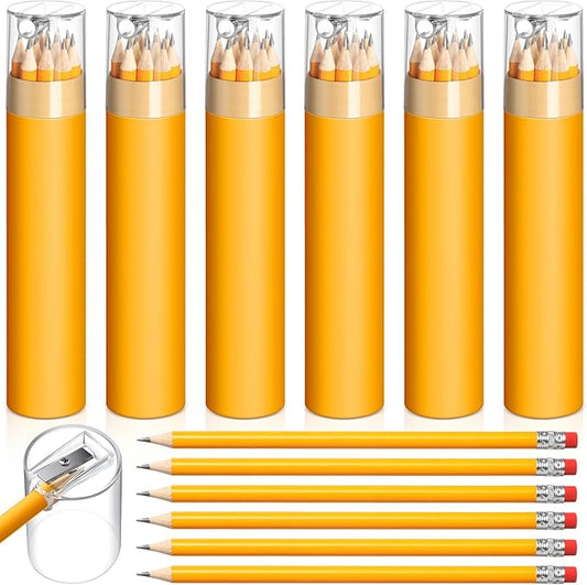 72pcs Back to School Supplies for Kids 12 Pack #2 Presharpened Pencils Bulk in Tube with Sharpener and Eraser HB Yellow Wood-cased Pencils Gifts for Student Classroom Prize Party Favor