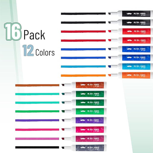 Mr. Pen- Dry Erase Markers Chisel Tip, Low Odor Chisel Tip, 16 Pack, Assorted Colors, White Board Markers Dry Erase Pens