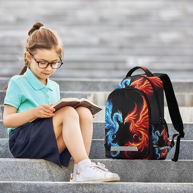 Dragon Phoenix Backpack for Boys Girls Elementary School Bag Kids Bookbag Travel Rucksack