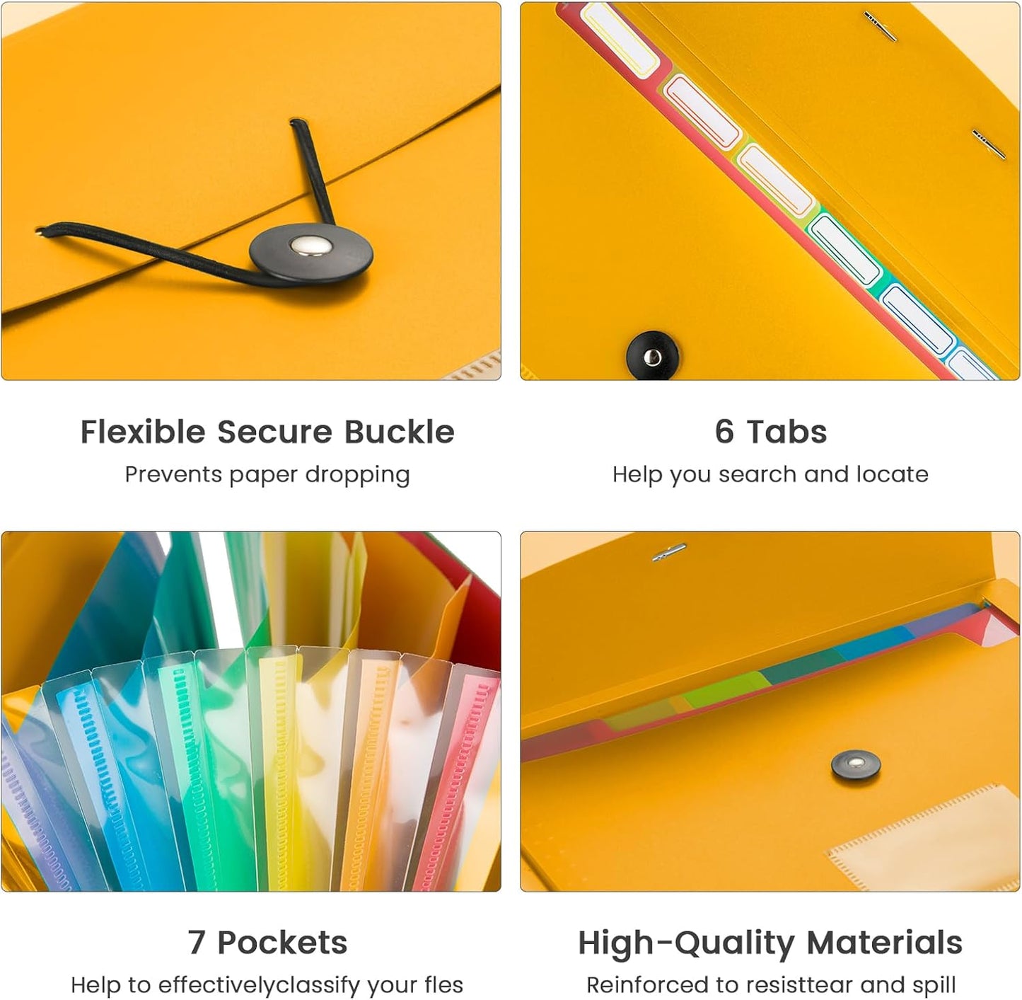 Accordion File Organizer, 7 Pockets Expanding File Folder with Labels, A4/Letter Size Portable Folders for Documents, Paper Organizer for School Office Supplies, Orange