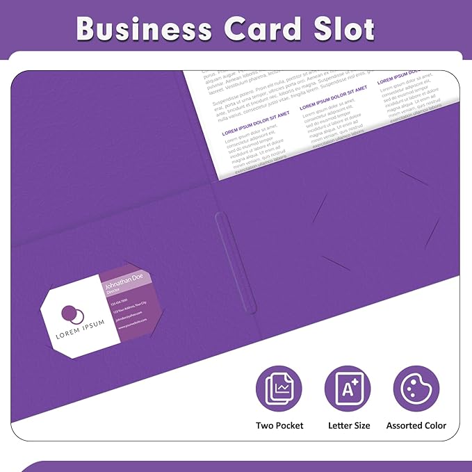 Two Pocket Folders, PANDRI 50 Pack 2 Pocket Folders, Letter Size Paper File Folder for School Office Home Business, Purple