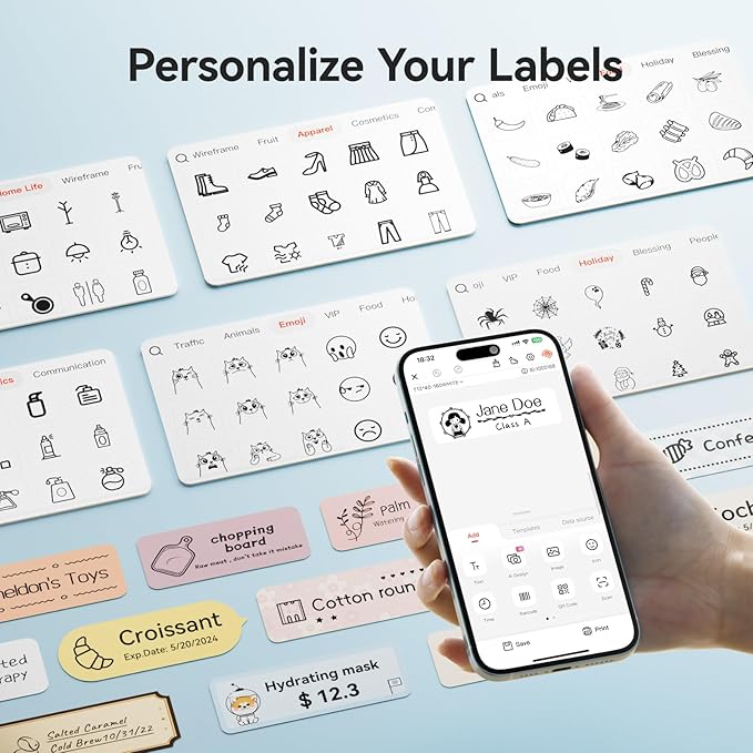 NIIMBOT Label Maker Machine Bluetooth Label Printer for School Home Office Organization,Wireless Mini Labeler D110 Upgraded Version, Label Machine with Label, Light Blue