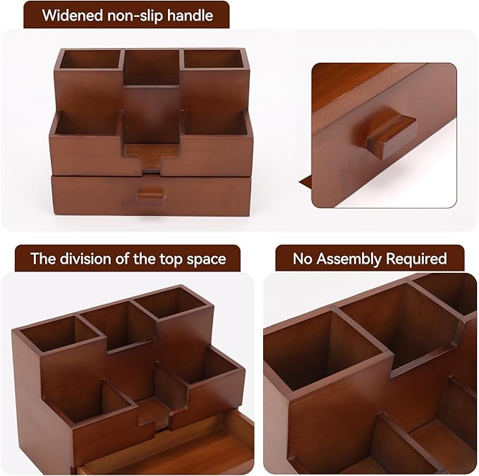 Bamboo Desk Organizer Makeup Storage Drawer Pen Organizer with Drawer bamboo for desk Pencil Holder for Desk