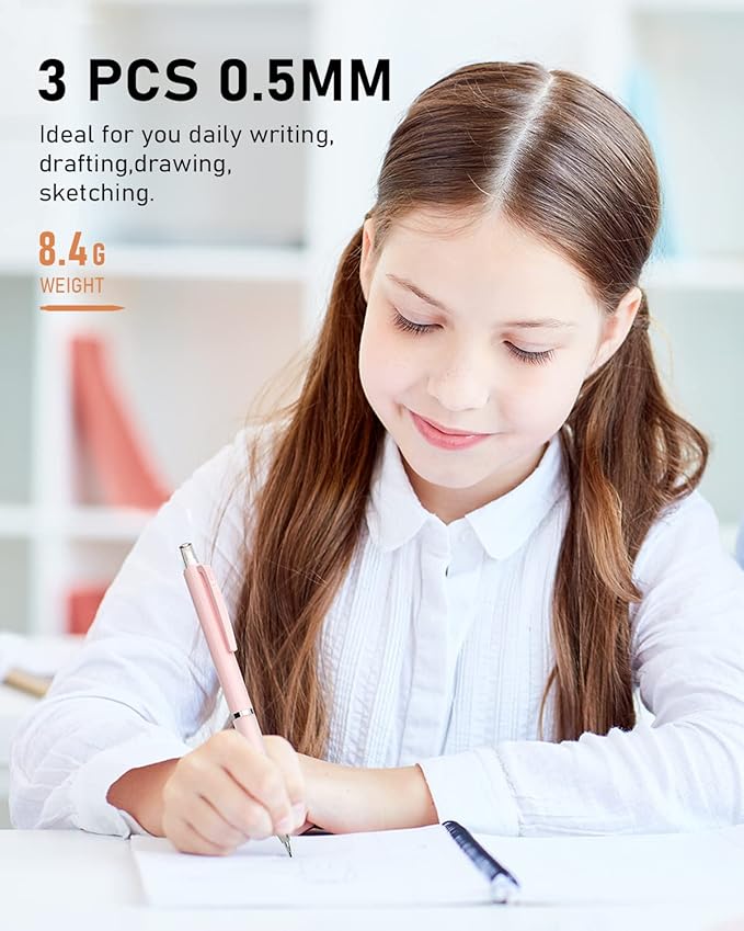 Nicpro 3PCS Pastel Mechanical Pencil Set, 0.5 Mechanical Pencils with 6 Tube HB Lead 0.5mm, 3 Eraser and 9 Eraser Refill & Case, Aesthetic School Supplies for Drafting Sketching, Drawing & Writing